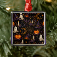 Spooky Halloween Night Pumpkin & Ghost Pattern Art