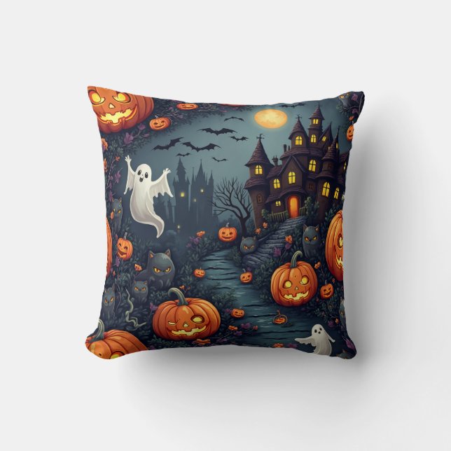 Spooky Halloween Night Spuk House Throw Kissen (Vorderseite)