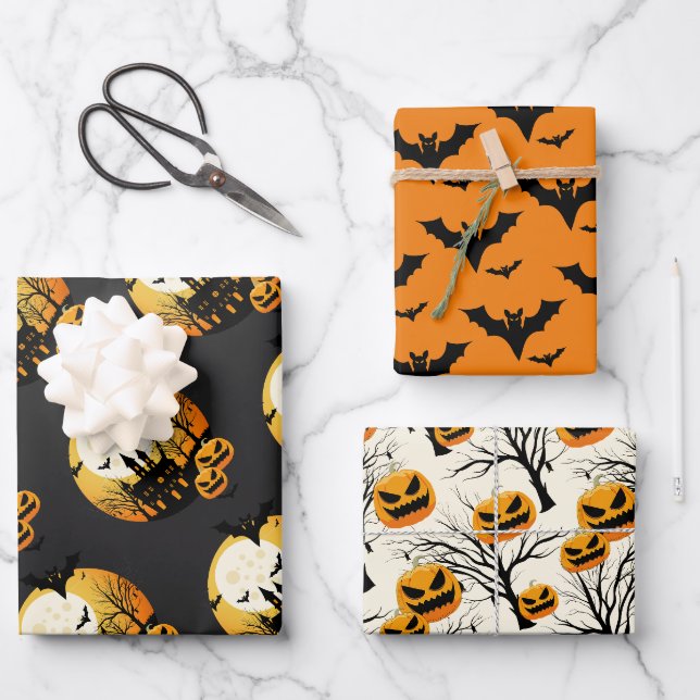 Spooky Halloween Orange Black Geschenkpapier Set (Vorderseite)