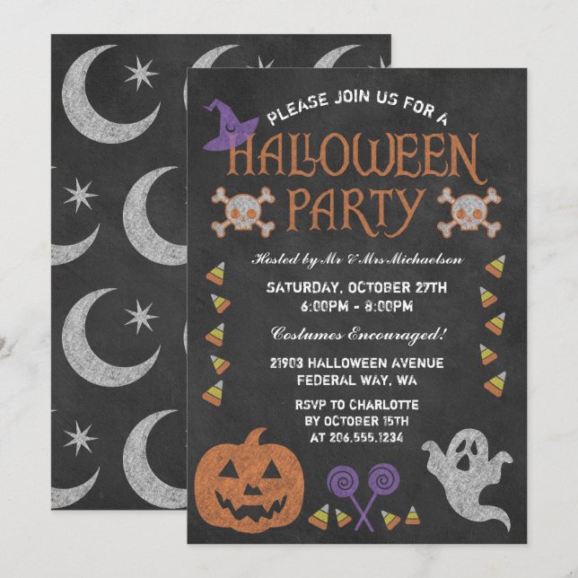 Spooky Halloween-Party Chalkboard Einladung (Vorne/Hinten)