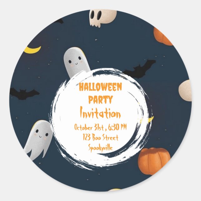 Spooky Halloween-Party Einladung Blau Runder Aufkleber (Vorderseite)