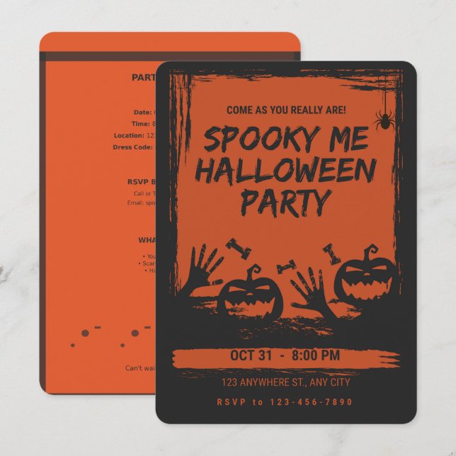 Spooky Halloween Party Invitation Orange Black Einladung (Vorne/Hinten)