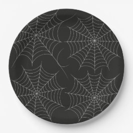 Spooky Halloween-Party Spiderweb Bold Black Pappteller