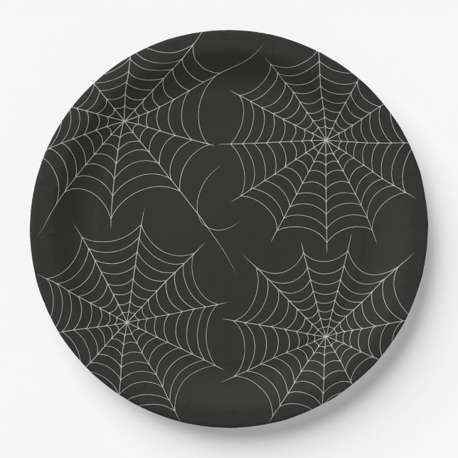 Spooky Halloween-Party Spiderweb Bold Black Pappteller (Vorderseite)