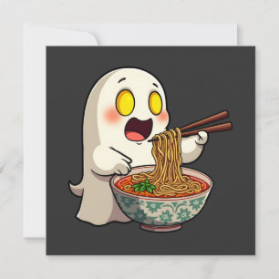 Spooky Halloween Pastel Kawaii Ghost Eating Ramen Einladung