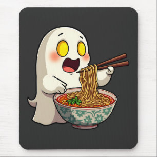 Spooky Halloween Pastel Kawaii Ghost Eating Ramen Mousepad