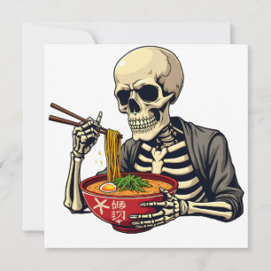 Spooky Halloween Pastel Skeleton Eating Ramen Einladung