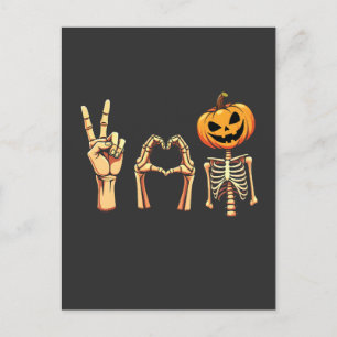 Spooky Halloween Peace Lover Pumpkin Skeleton Postkarte
