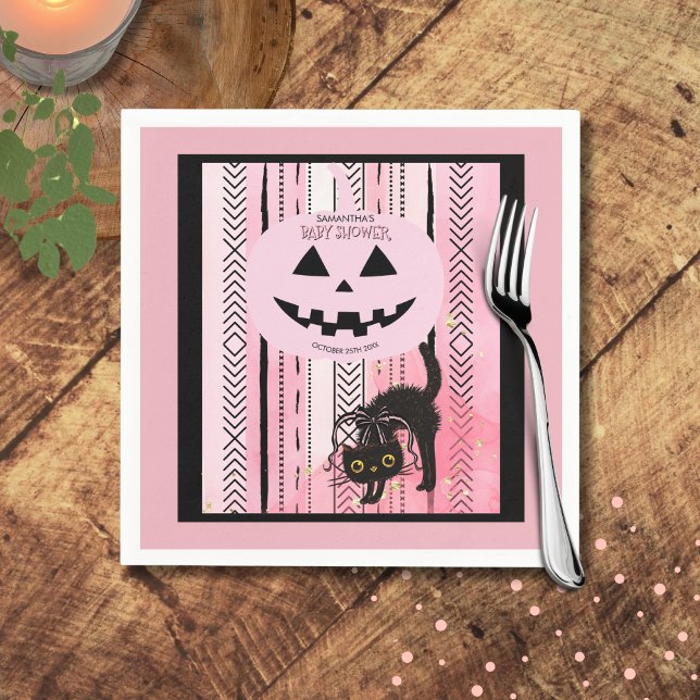 Spooky Halloween Pink und Black Stripes Pumpkin Serviette (Spooky Halloween Pink and Black Stripes Pumpkin Napkins)