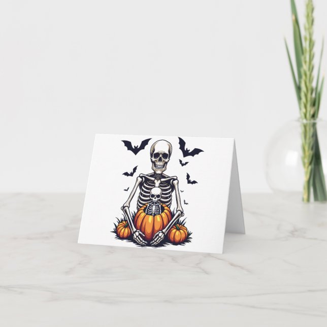 Spooky Halloween Pregnant Skeleton Schwangerschaft Ankündigung (Vorderseite)