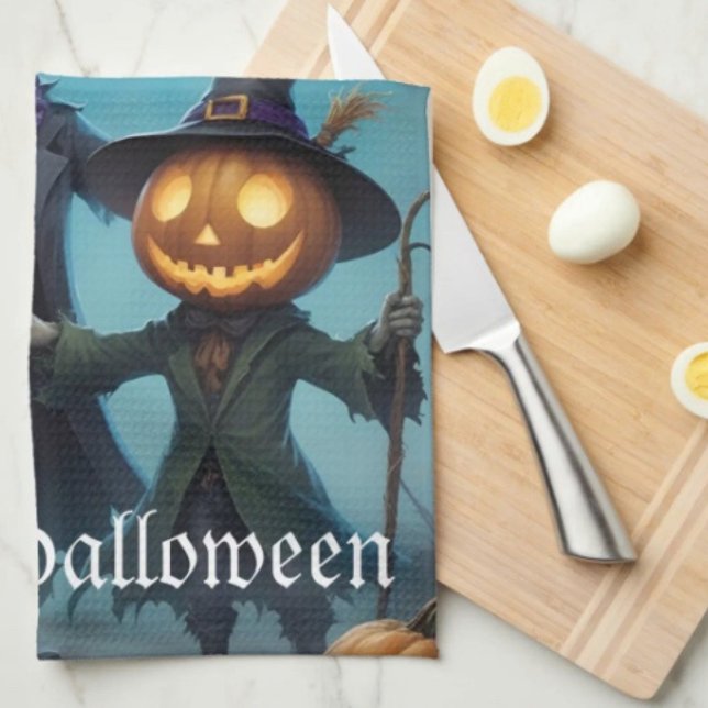Spooky Halloween Pumpkin Duo Geschirrtuch (Kitchen Towel 16”X24” poly-blend machine washable. )