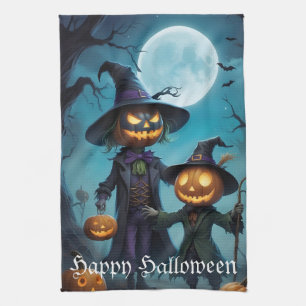 Spooky Halloween Pumpkin Duo Geschirrtuch