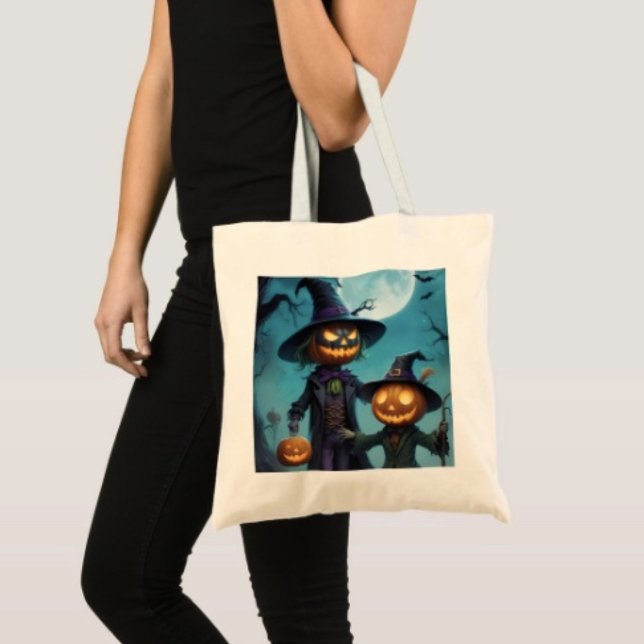 Spooky Halloween Pumpkin Duo Tragetasche (100% natural material 100% cotton D: 15.75"l x 15.25"w 5 handle colors
)