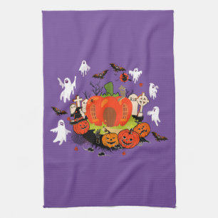Spooky Halloween Pumpkin Graveyard Szene Geschirrtuch