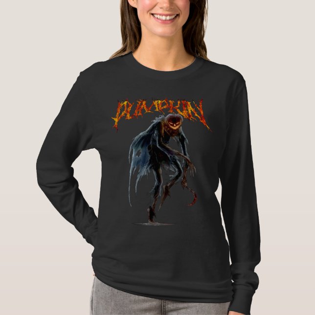 Spooky Halloween Pumpkin Horror Graphic Long Sleev T-Shirt (Vorderseite)