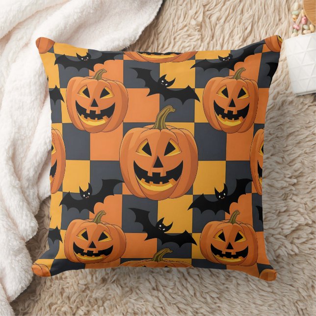 Spooky Halloween Pumpkin und Bat Pattern Kissen (Decke)