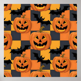 Spooky Halloween Pumpkin und Bat Pattern Poster