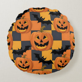 Spooky Halloween Pumpkin und Bat Pattern Rundes Kissen