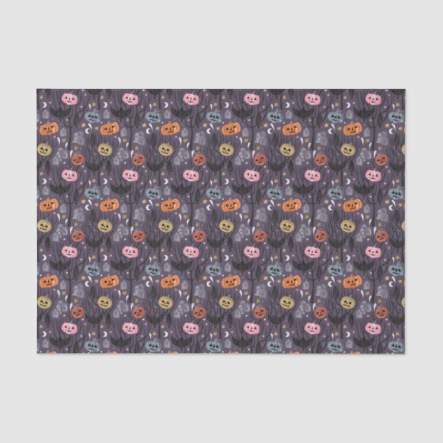 Spooky Halloween Pumpkins, Fledermäuse und Grabste Seidenpapier (Vorderseite)