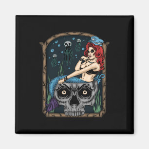 Spooky Halloween Punk Goth Skull Mermaid Magnet