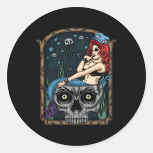 Spooky Halloween Punk Goth Skull Mermaid Runder Aufkleber
