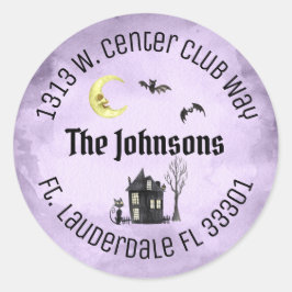Spooky Halloween Round Lila Address Labels Runder Aufkleber