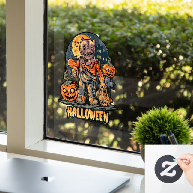 Spooky Halloween Scarecrow Trick oder Treater Fensteraufkleber (Büro)