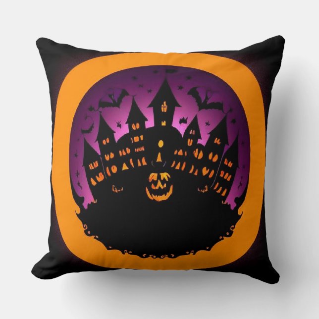 Spooky Halloween Silhouette eines Spuk Schlosses Kissen (Vorderseite)
