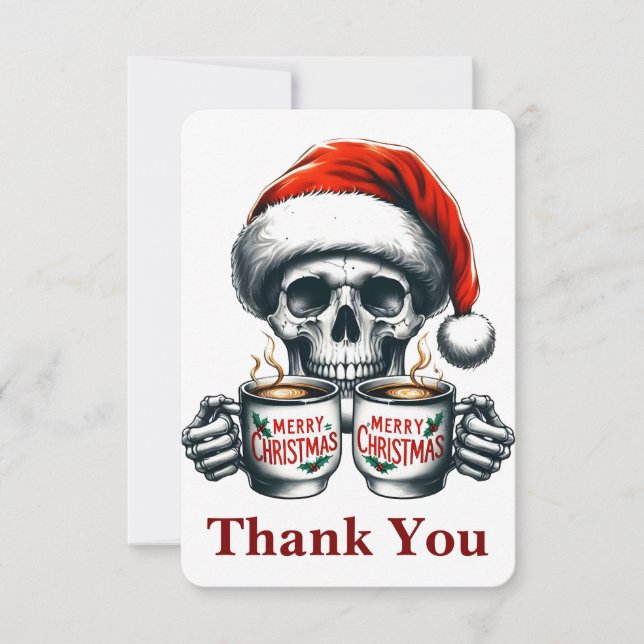 Spooky Halloween Sipping Kaffee Weihnachten Weihna Dankeskarte (Vorderseite)