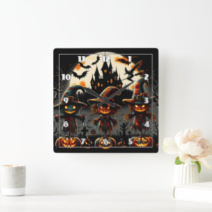 Spooky Halloween-Skareken bewachen den Friedhof Quadratische Wanduhr