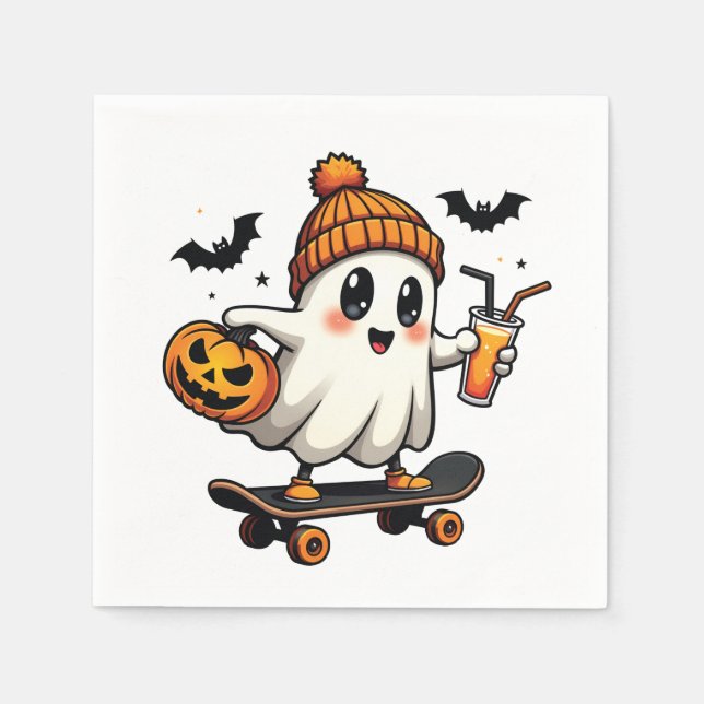 Spooky Halloween Skaten Pumpkin Spice Ghost Fall Serviette (Vorderseite)