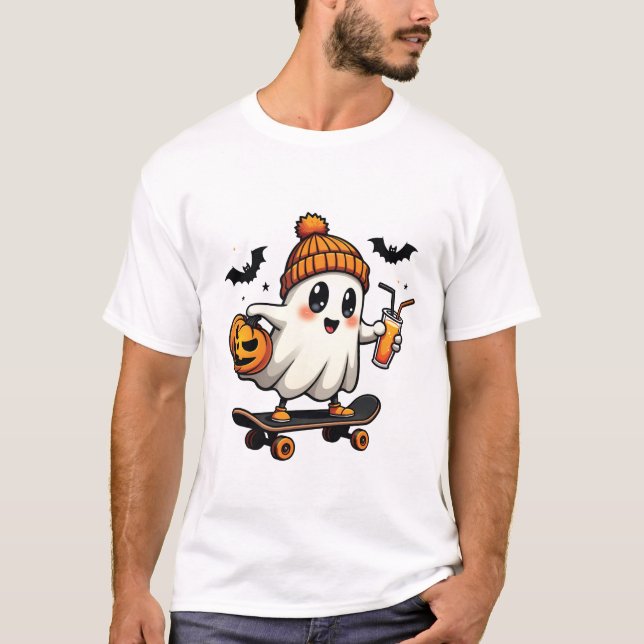 Spooky Halloween Skaten Pumpkin Spice Ghost Fall T-Shirt (Vorderseite)