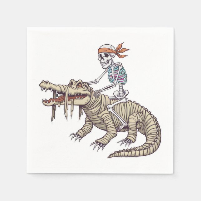 Spooky Halloween Skeleton Crocodile Mummy Serviette (Vorderseite)