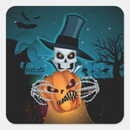 Spooky Halloween Skeleton Quadratischer Aufkleber
