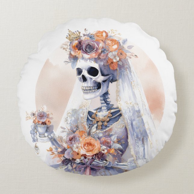 Spooky Halloween Skeleton Rundkissen Rundes Kissen (Vorderseite)