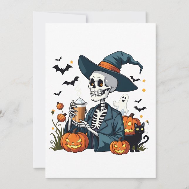 Spooky Halloween Skeleton Sippin Pumpkin Gewürz Dankeskarte (Vorderseite)