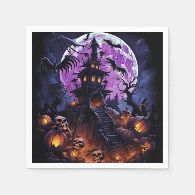 Spooky Halloween Skeleton Skull Spuk House Serviette (Vorderseite)