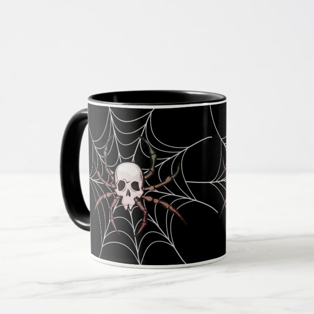 Spooky Halloween Skull Spider Web Tasse (Vorderseite Links)