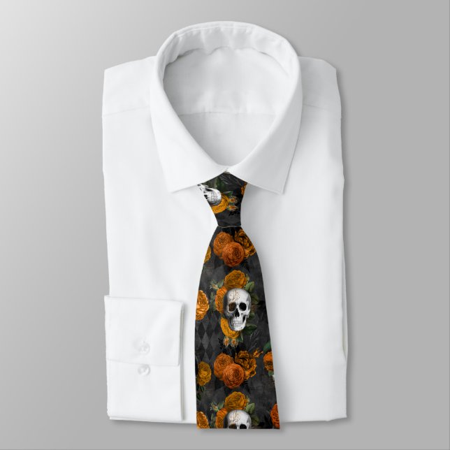 Spooky Halloween Skull und Rose Krawatte (Gebunden)