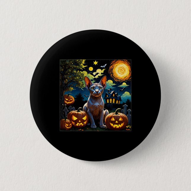 Spooky Halloween Sphynx Starry Nacht Button (Vorderseite)