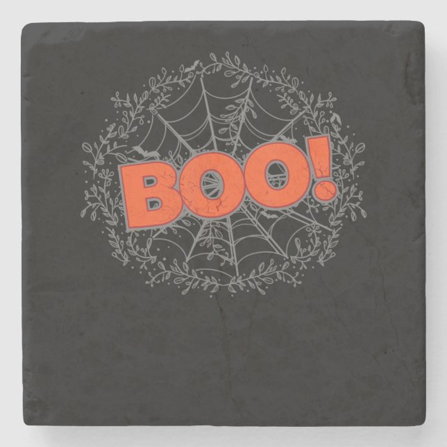 Spooky Halloween Spider Web Boo Geschenkidee Steinuntersetzer (Vorderseite)