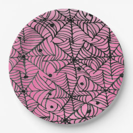 Spooky Halloween Spider Webs auf Pink Pappteller