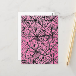 Spooky Halloween Spider Webs auf Pink Postkarte
