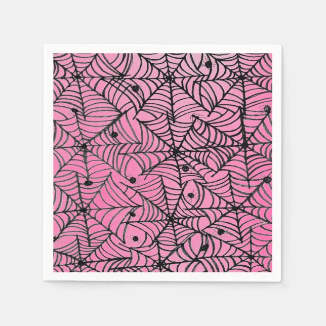 Spooky Halloween Spider Webs auf Pink Serviette (Vorderseite)