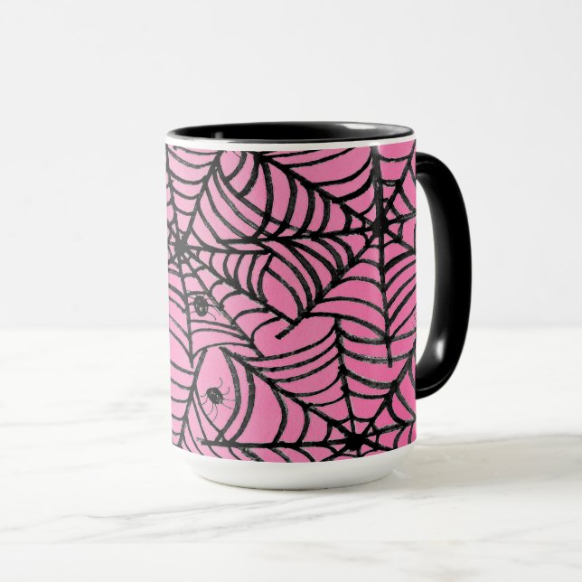 Spooky Halloween Spider Webs auf Pink Tasse (VorderseiteRechts)
