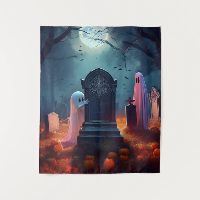 Spooky Halloween Spuk Grave Yard Wandteppich (Vorderseite)