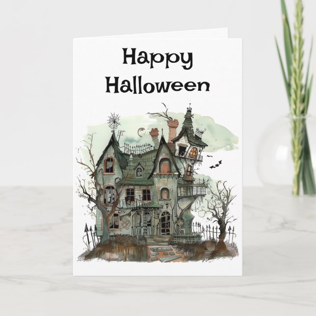 Spooky Halloween Spuk Haus Gruß Karte (Vorderseite)