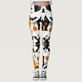 Spooky Halloween Spuk House and Bat Pattern Leggings