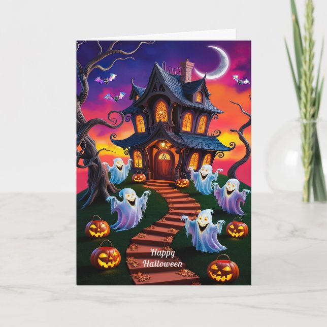 Spooky Halloween Spuk House Illustration Karte (Vorderseite)