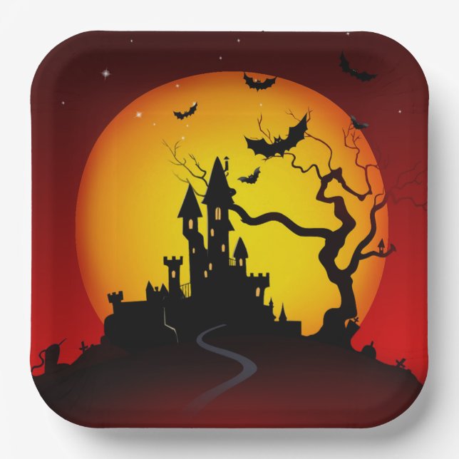 Spooky Halloween Spuk House Pappteller (Vorderseite)